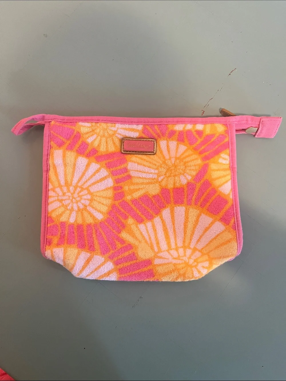 Lilly Pulitzer Pink & Orange Floral Velvet Cosmetic Pouch